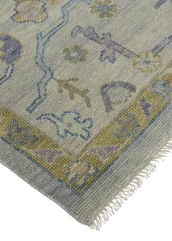 9' X 13' Purple Gray and Gold Wool Oriental Hand Knotted Area Rug With Fringe