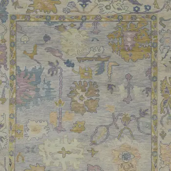 9' X 13' Purple Gray and Gold Wool Oriental Hand Knotted Area Rug With Fringe