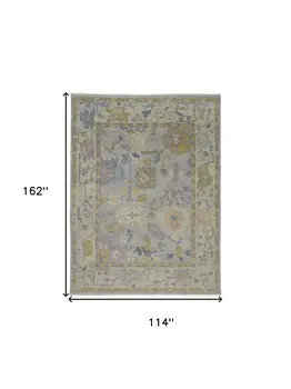 9' X 13' Purple Gray and Gold Wool Oriental Hand Knotted Area Rug With Fringe