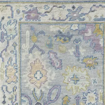 8' Purple Gray and Gold Wool Oriental Hand Knotted Runner Rug With Fringe