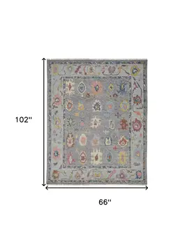 6' X 9' Gray Blue and Red Wool Oriental Hand Knotted Area Rug With Fringe