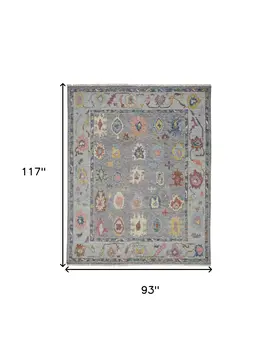 8' X 10' Gray Blue and Red Wool Oriental Hand Knotted Area Rug With Fringe