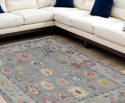 8' X 12' Gray Blue and Red Wool Oriental Hand Knotted Area Rug With Fringe