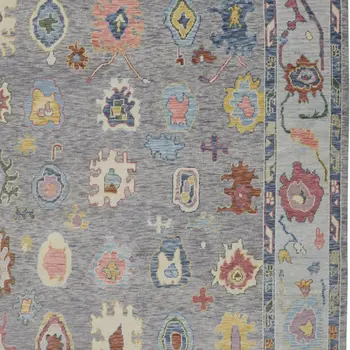 9' X 13' Gray Blue and Red Wool Oriental Hand Knotted Area Rug With Fringe