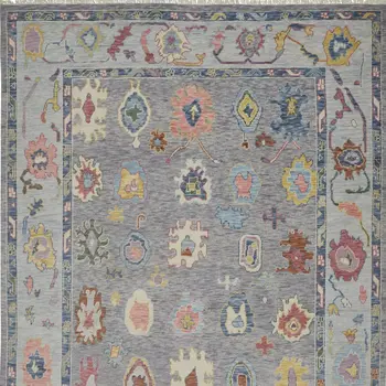 12' X 15' Gray Blue and Red Wool Oriental Hand Knotted Area Rug With Fringe