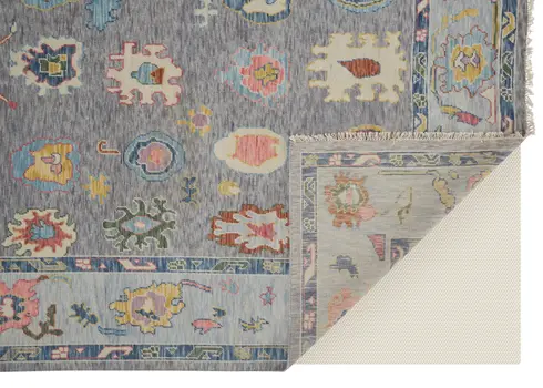 2' X 3' Gray Blue and Red Wool Oriental Hand Knotted Area Rug With Fringe