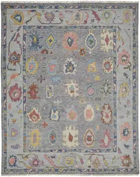 2' X 3' Gray Blue and Red Wool Oriental Hand Knotted Area Rug With Fringe