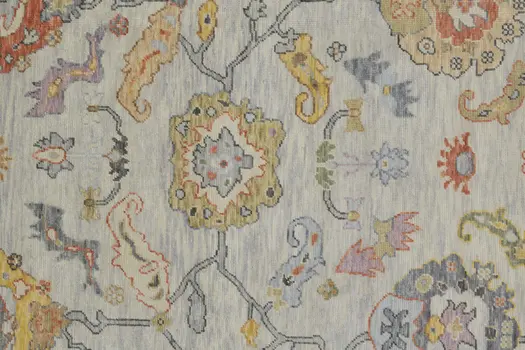 9' X 13' Gray Red and Yellow Wool Oriental Hand Knotted Area Rug With Fringe