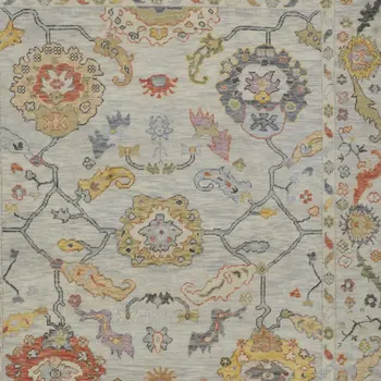 12' X 15' Gray Red and Yellow Wool Oriental Hand Knotted Area Rug With Fringe