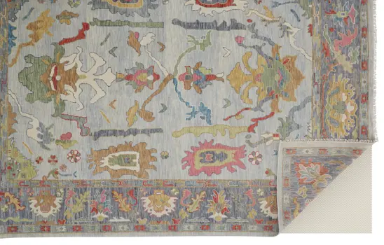 4' X 6' Gray Blue and Gold Wool Oriental Hand Knotted Area Rug With Fringe
