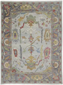8' X 12' Gray Blue and Gold Wool Oriental Hand Knotted Area Rug With Fringe