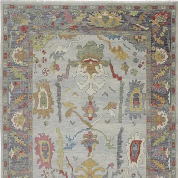 9' X 13' Gray Blue and Gold Wool Oriental Hand Knotted Area Rug With Fringe