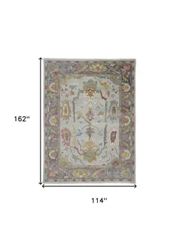 9' X 13' Gray Blue and Gold Wool Oriental Hand Knotted Area Rug With Fringe