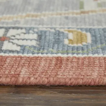 2' X 3' Gray Red and Ivory Wool Floral Hand Knotted Area Rug With Fringe
