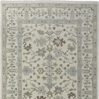 4' X 6' Ivory Gray and Brown Wool Floral Hand Knotted Area Rug With Fringe