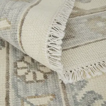 6' X 9' Ivory Gray and Brown Wool Floral Hand Knotted Area Rug With Fringe