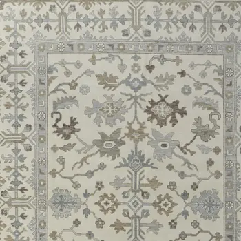 6' X 9' Ivory Gray and Brown Wool Floral Hand Knotted Area Rug With Fringe