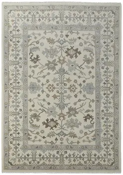 6' X 9' Ivory Gray and Brown Wool Floral Hand Knotted Area Rug With Fringe