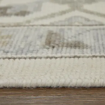 6' X 9' Ivory Gray and Brown Wool Floral Hand Knotted Area Rug With Fringe