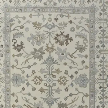 8' X 10' Ivory Gray and Brown Wool Floral Hand Knotted Area Rug With Fringe