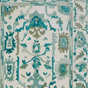 4' X 6' Green and Ivory Wool Floral Hand Knotted Area Rug With Fringe