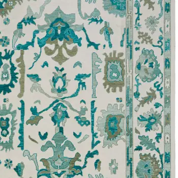 8' X 12' Green and Ivory Wool Floral Hand Knotted Area Rug With Fringe