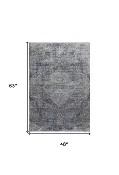 4' X 5' Gray and Silver Abstract Power Loom Worn Faded Area Rug