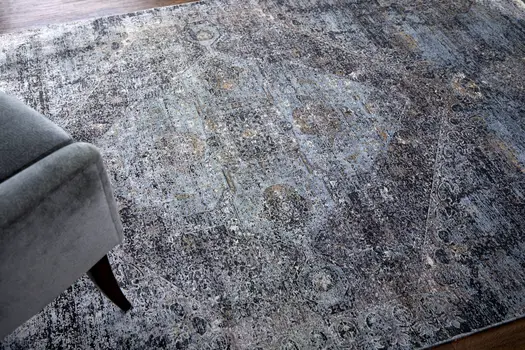 5' X 7' Gray and Silver Abstract Power Loom Worn Faded Area Rug