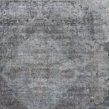 7' X 10' Gray and Silver Abstract Power Loom Worn Faded Area Rug