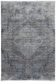 7' X 10' Gray and Silver Abstract Power Loom Worn Faded Area Rug