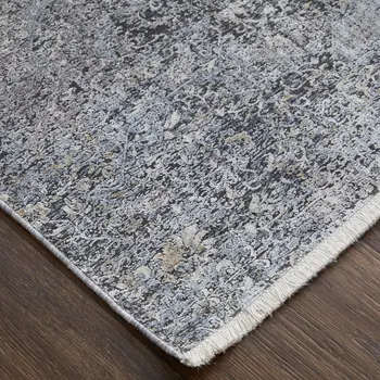 8' X 10' Gray and Silver Abstract Power Loom Worn Faded Area Rug