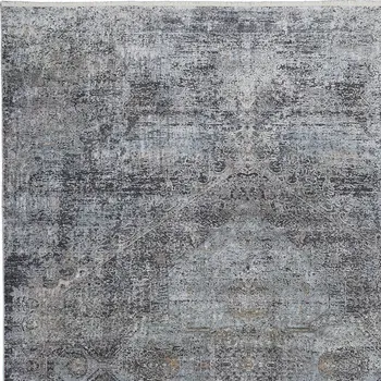 8' X 10' Gray and Silver Abstract Power Loom Worn Faded Area Rug