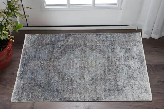 2' X 3' Gray Abstract Distressed Area Rug