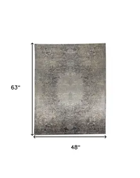 4' X 5' Gray Oriental Distressed Area Rug