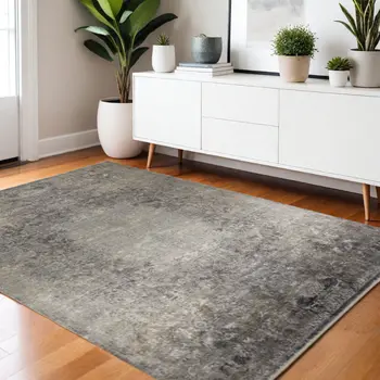 4' X 5' Gray Oriental Distressed Area Rug
