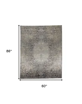 5' X 7' Tan and Gray Oriental Power Loom Worn Faded Area Rug