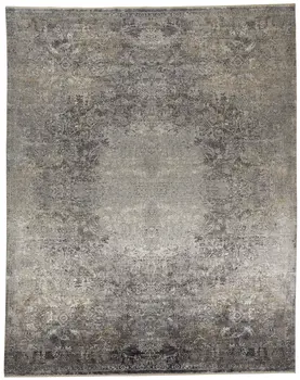 5' X 7' Tan and Gray Oriental Power Loom Worn Faded Area Rug