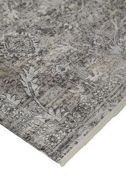 8' X 10' Tan and Gray Oriental Power Loom Worn Faded Area Rug