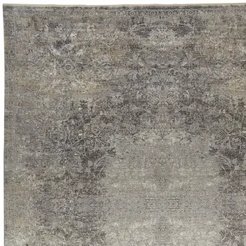 9' X 13' Tan and Gray Oriental Power Loom Worn Faded Area Rug
