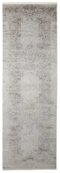 8' Gray and Ivory Oriental Power Loom Worn Faded Runner Rug