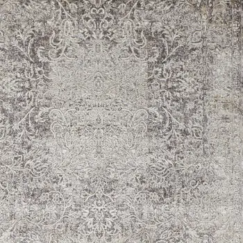 8' Gray and Ivory Oriental Power Loom Worn Faded Runner Rug