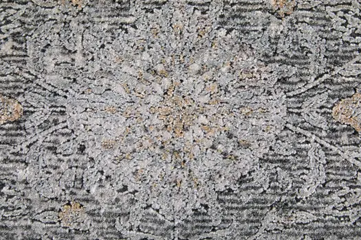 8' Gray and Silver Damask Power Loom Worn Faded Runner Rug