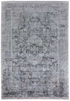 4' X 5' Gray and Silver Oriental Power Loom Worn Faded Area Rug