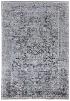 4' X 5' Gray and Silver Oriental Power Loom Worn Faded Area Rug