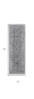 8' Gray and Silver Oriental Power Loom Worn Faded Runner Rug