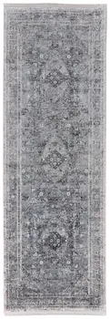 12' Gray and Silver Oriental Power Loom Worn Faded Runner Rug