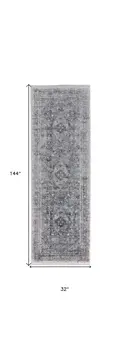 12' Gray and Silver Oriental Power Loom Worn Faded Runner Rug