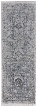 12' Gray and Silver Oriental Power Loom Worn Faded Runner Rug