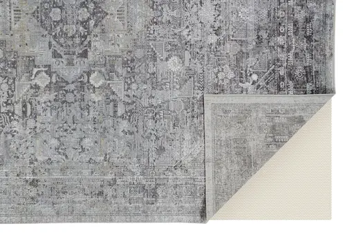 12' X 15' Gray and Silver Oriental Power Loom Worn Faded Area Rug