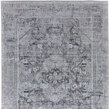 12' X 15' Gray and Silver Oriental Power Loom Worn Faded Area Rug